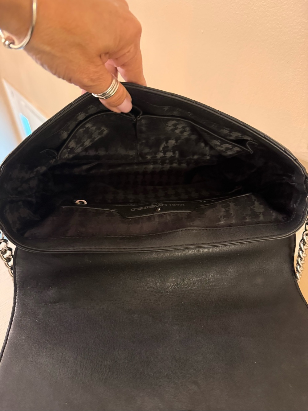 Karl Lagerfeld Charlotte Black Quilted Top-Handle Satchel with Chain Strap NWOT - Picture 13 of 17